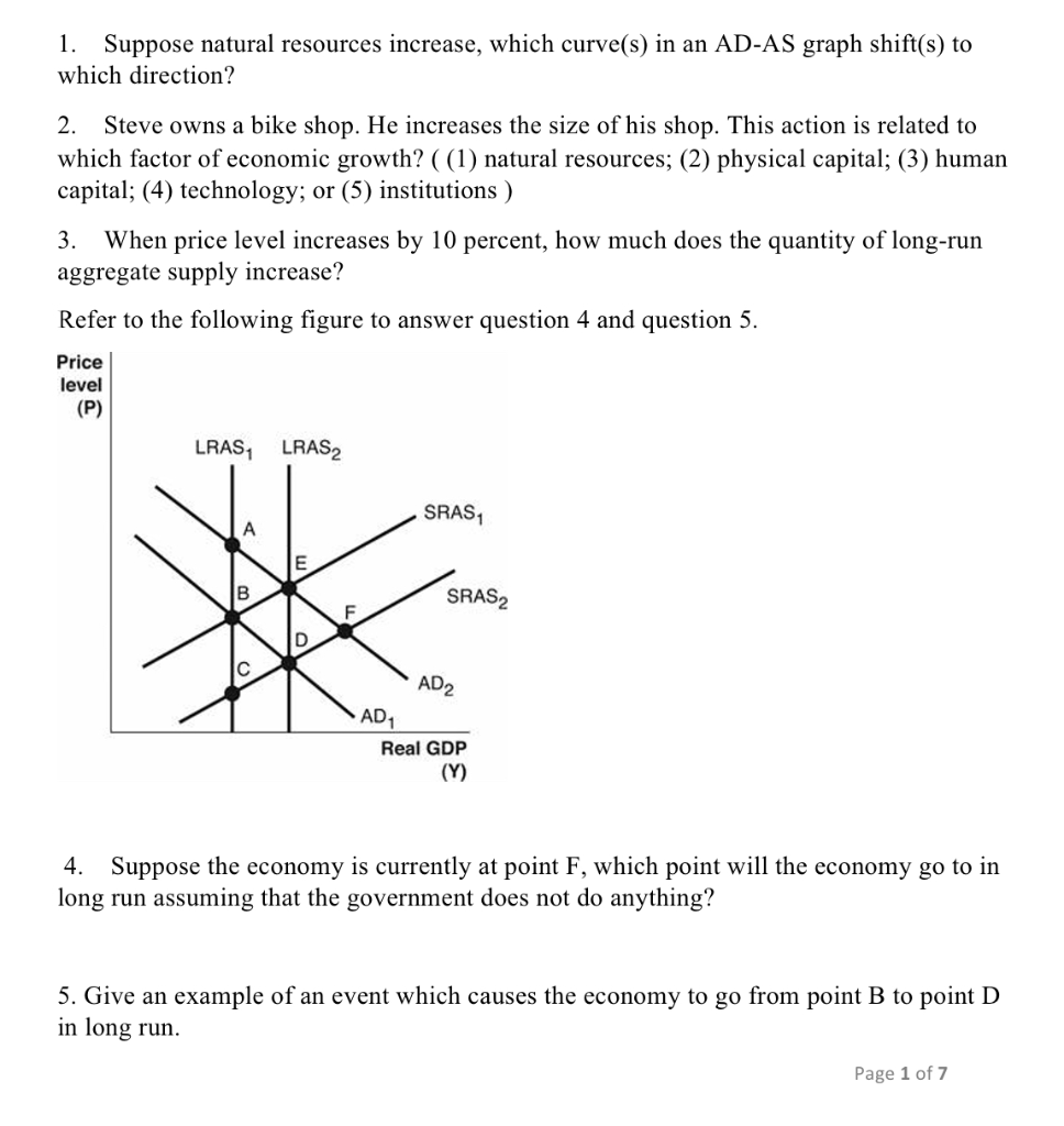 solved a decrease in resource prices will:decrease ... Solved 1. Suppose natural resources increase, which curve(s) | Chegg.com