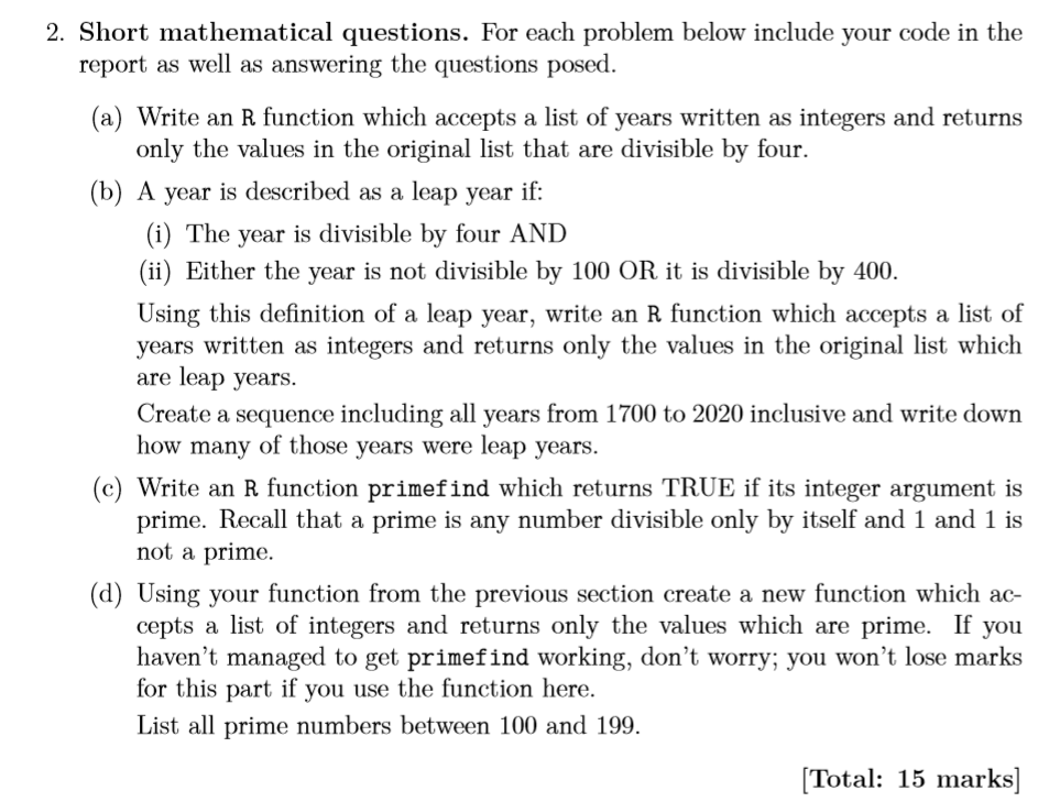 Solved 2. Short mathematical questions. For each problem