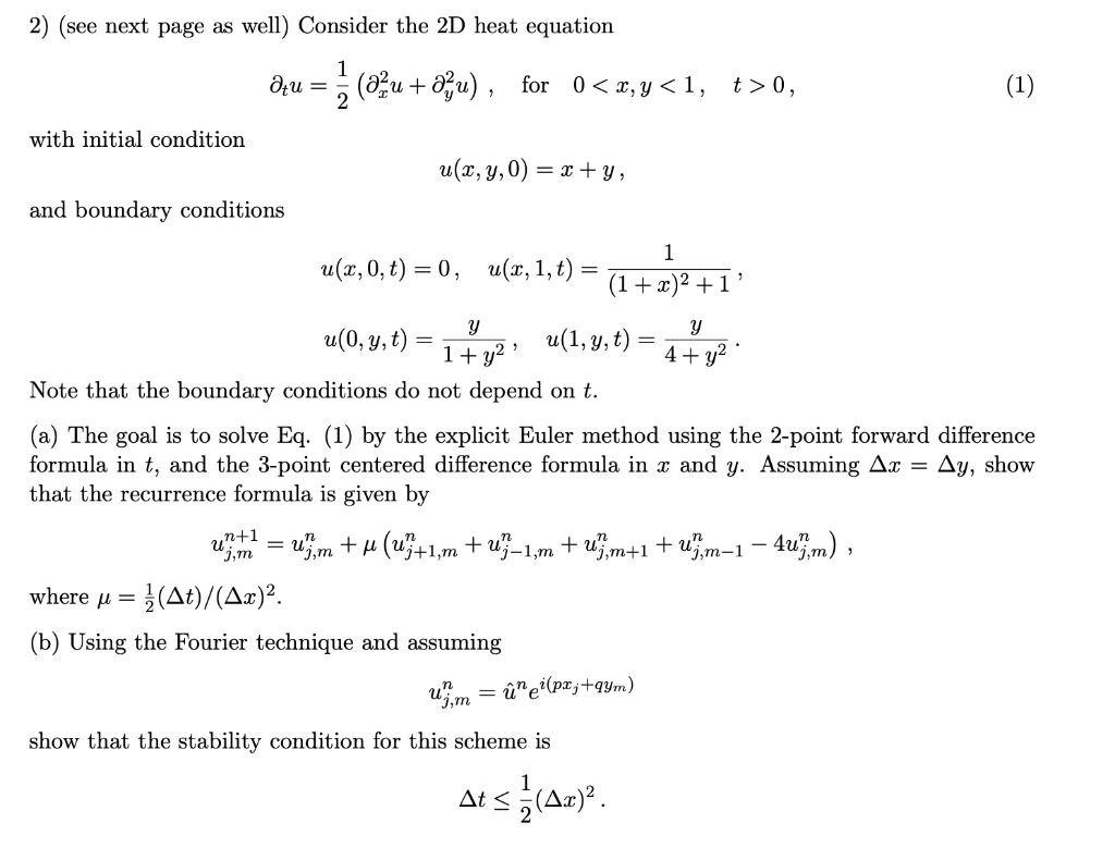 Solved 2 See Next Page As Well Consider The 2d Heat Eq Chegg Com