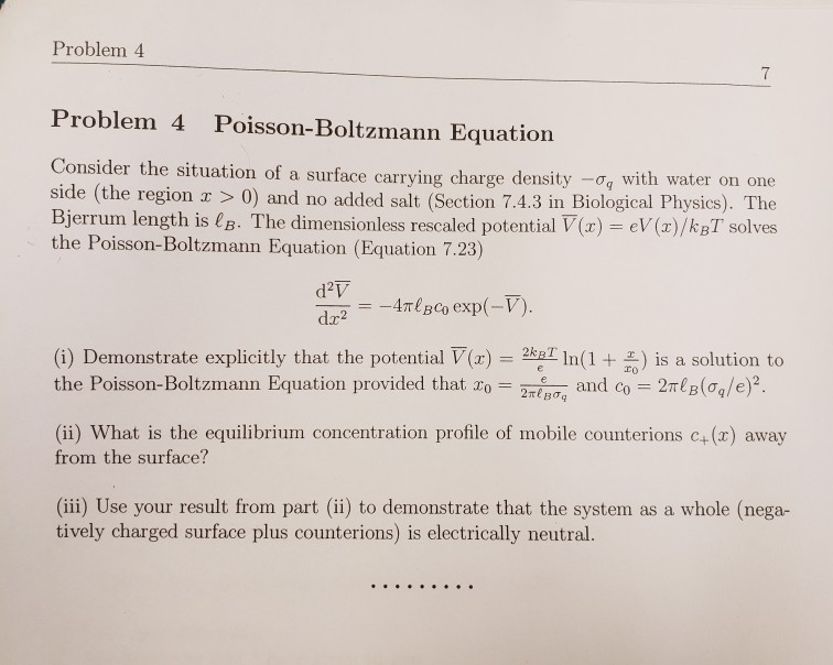 Solved Problem 4 7 Problem 4 Poisson-Boltzmann Equation | Chegg.com