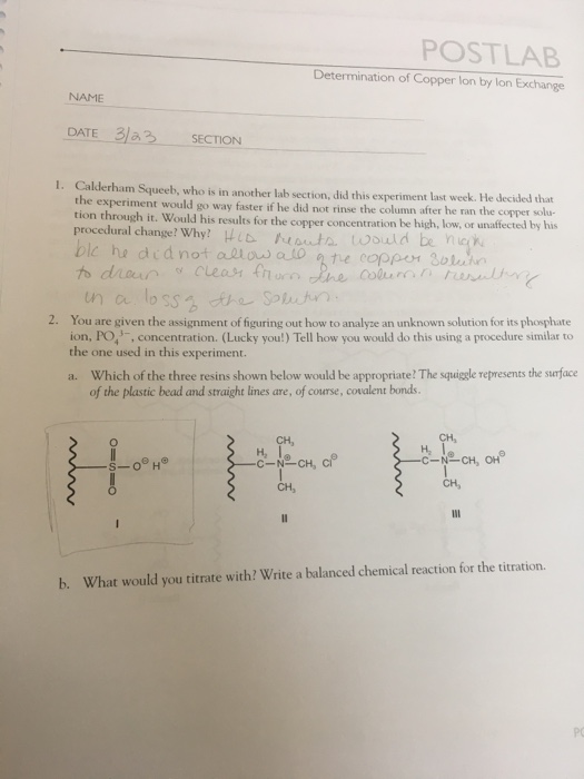 Solved POST LAB Determination of Copper lon by lon Exchange