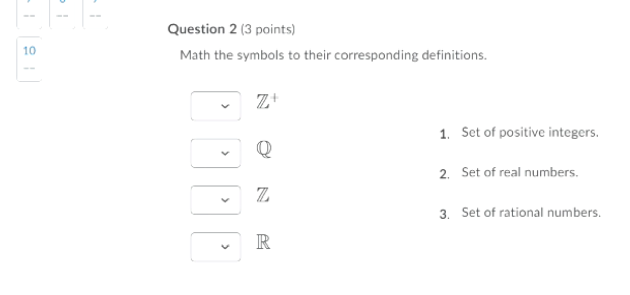 Solved Question 2 (3 points) Math the symbols to their | Chegg.com