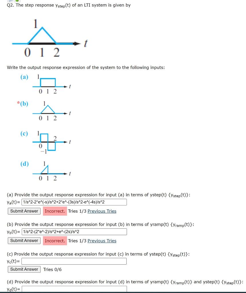 Solved Q2. The step response ystep (t) of an LTI system is | Chegg.com