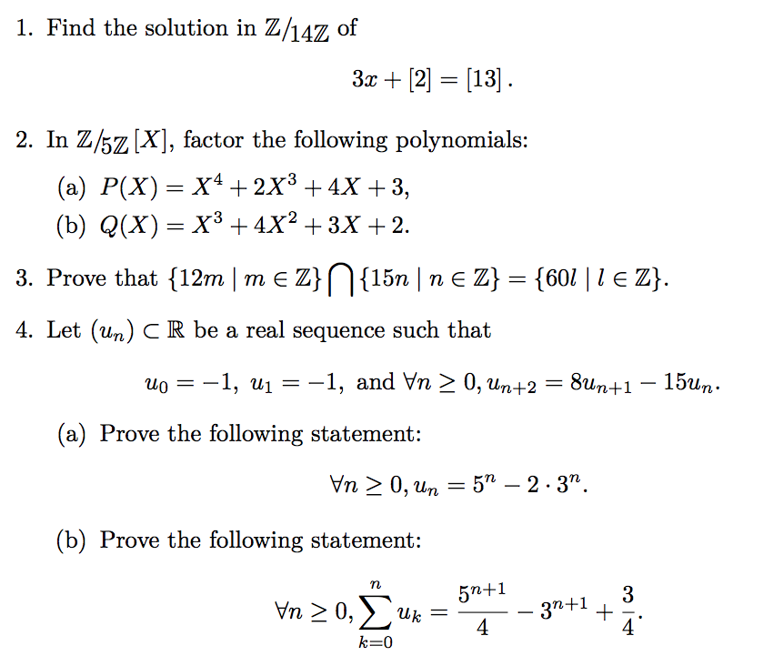 Solved 1 Find The Solution In Z 147z Of 3x 2 13 Chegg Com