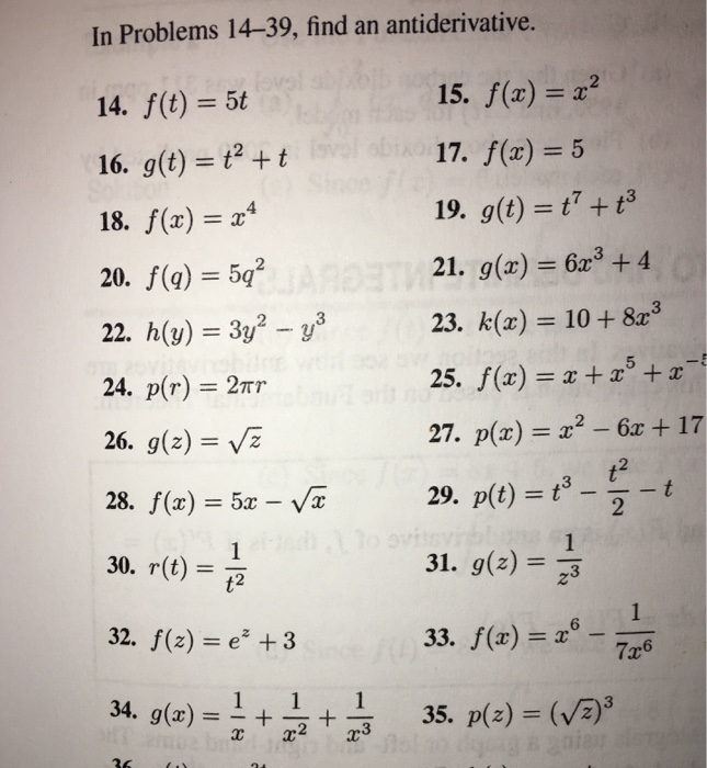 Solved In Problems 14 39 Find An Antiderivative 14 F T Chegg Com