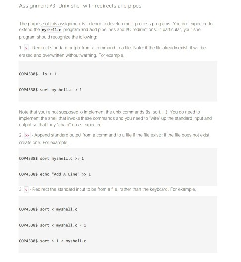 Solved Assignment #3 Unix shell with redirects and pipes The | Chegg.com