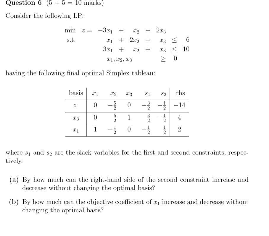 Solved Question 6 (5 + 5 = 10 marks) Consider the following | Chegg.com