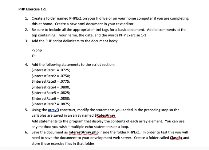 Solved PHP Exercise 1-1 Create a folder named PHPEx1 on | Chegg.com