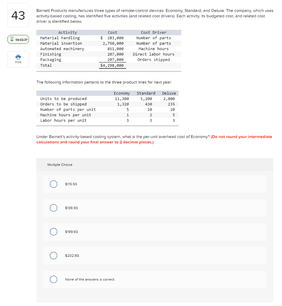 Solved 43 Products manufactures three types of
