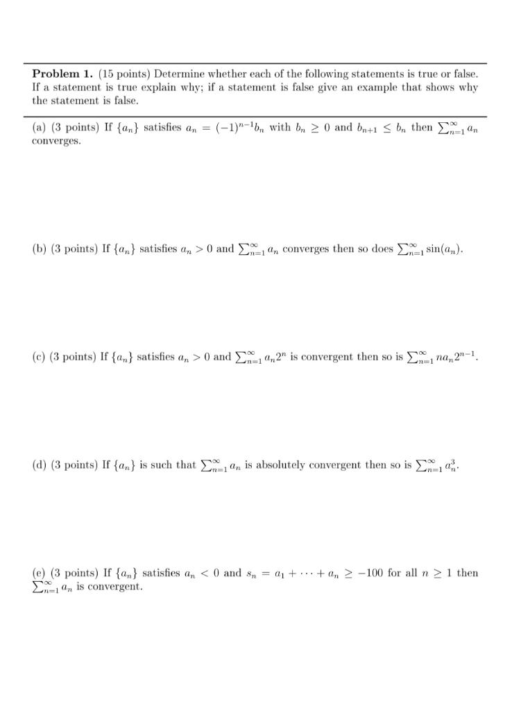 Solved Problem 1. (15 points) Determine whether each of the | Chegg.com