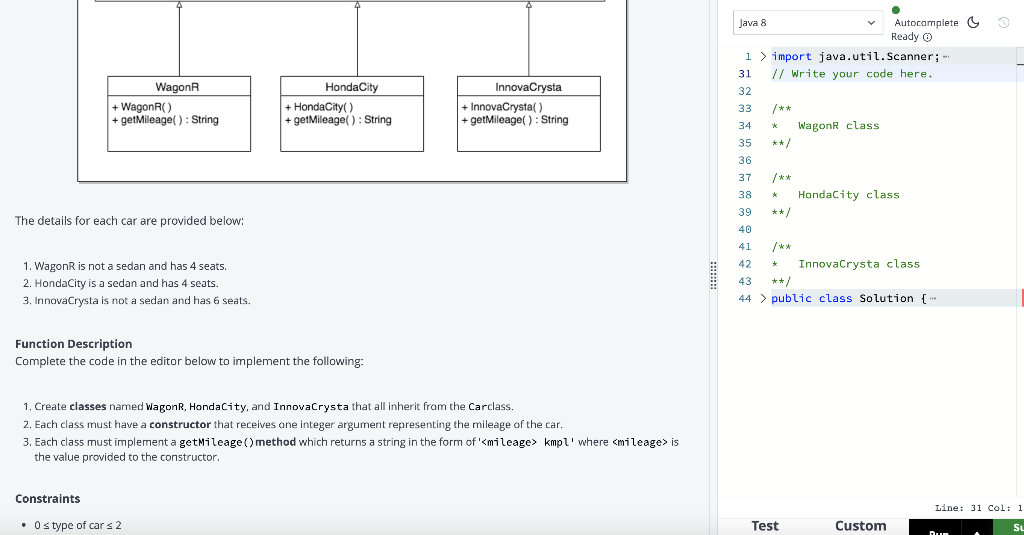Solved Java Abstract Class With Work Provided 4 Car In