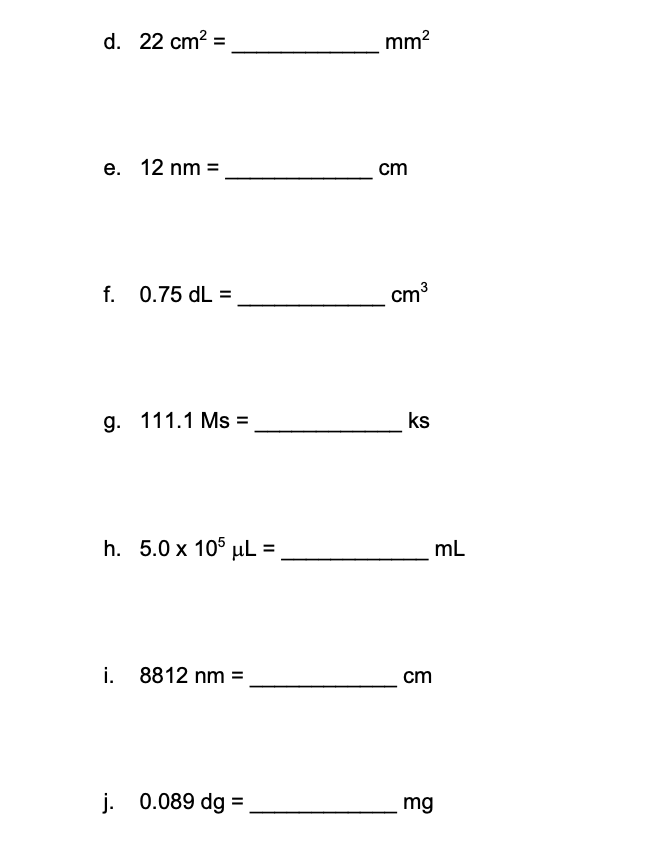 Solved Metric Unit Conversions Perform the following | Chegg.com