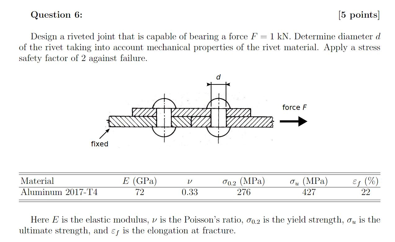 Solved Question 6 [5 points) Design a riveted joint that is