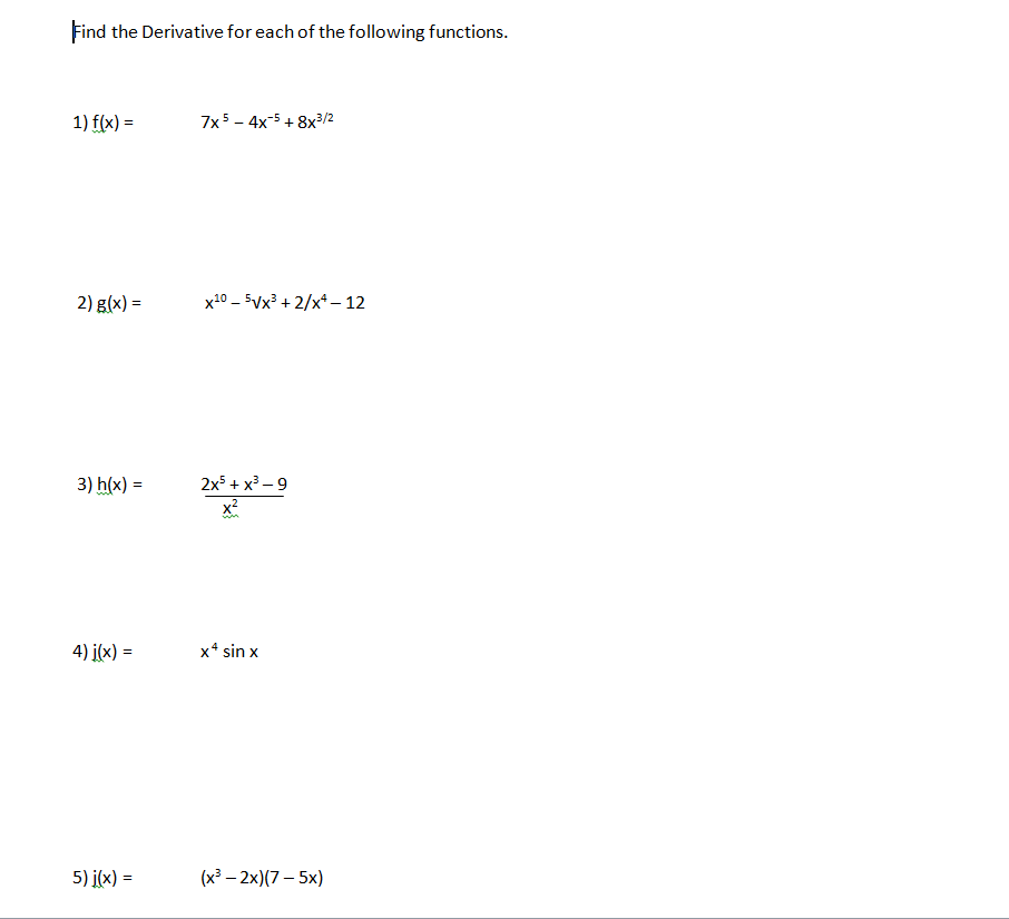 Solved Find the Derivative for each of the following | Chegg.com