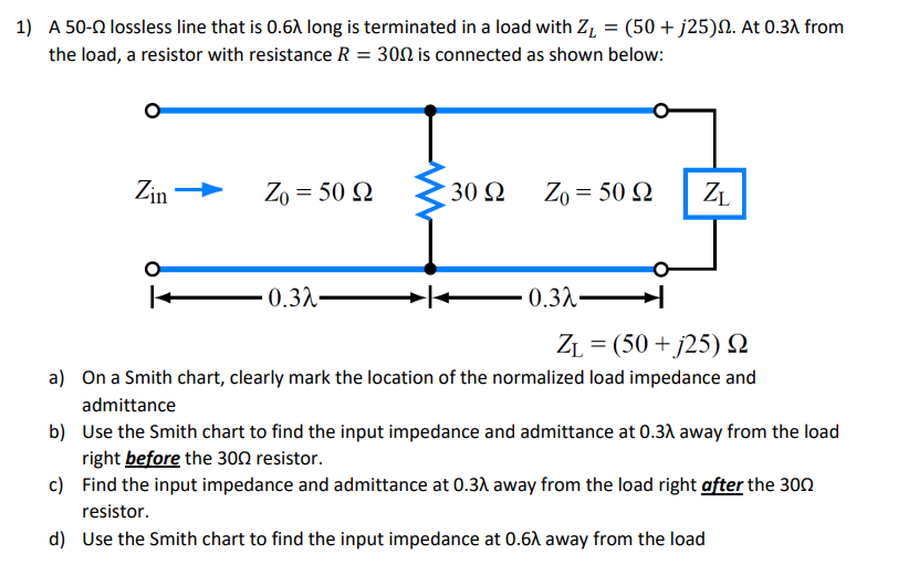 Solved 1) A 50-0 lossless line that is 0.61 long is | Chegg.com