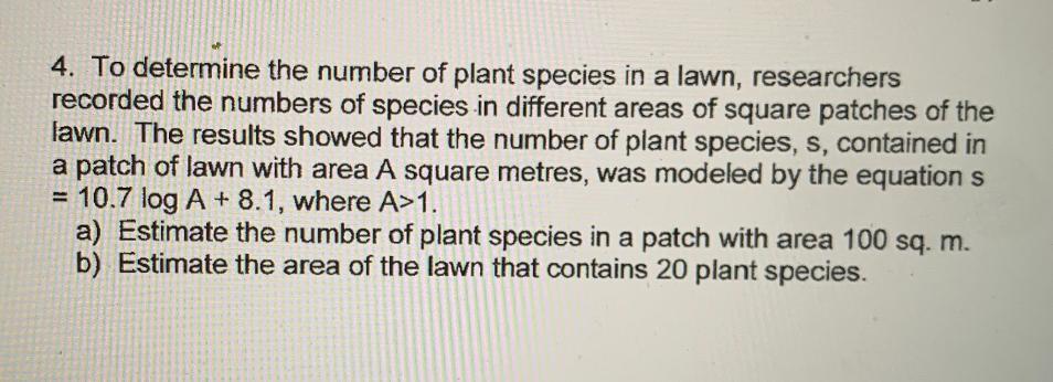 Solved 4. To determine the number of plant species in a | Chegg.com