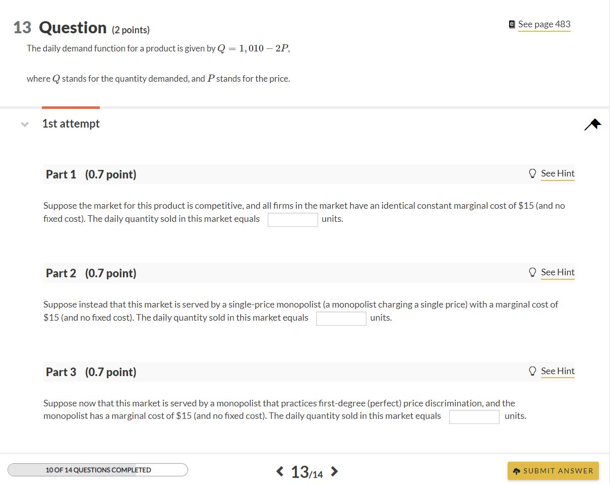 Solved 13 Question (2 points) e See page 483 The daily | Chegg.com