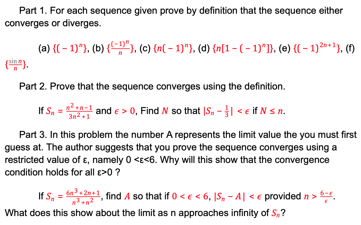 Part 1 For Each Sequence Given Prove By Definition Chegg Com