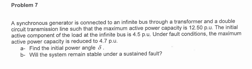 Solved Problem 7 A synchronous generator is connected to an | Chegg.com