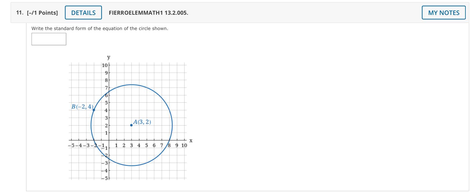 Solved Write the standard form of the equation of the circle | Chegg.com