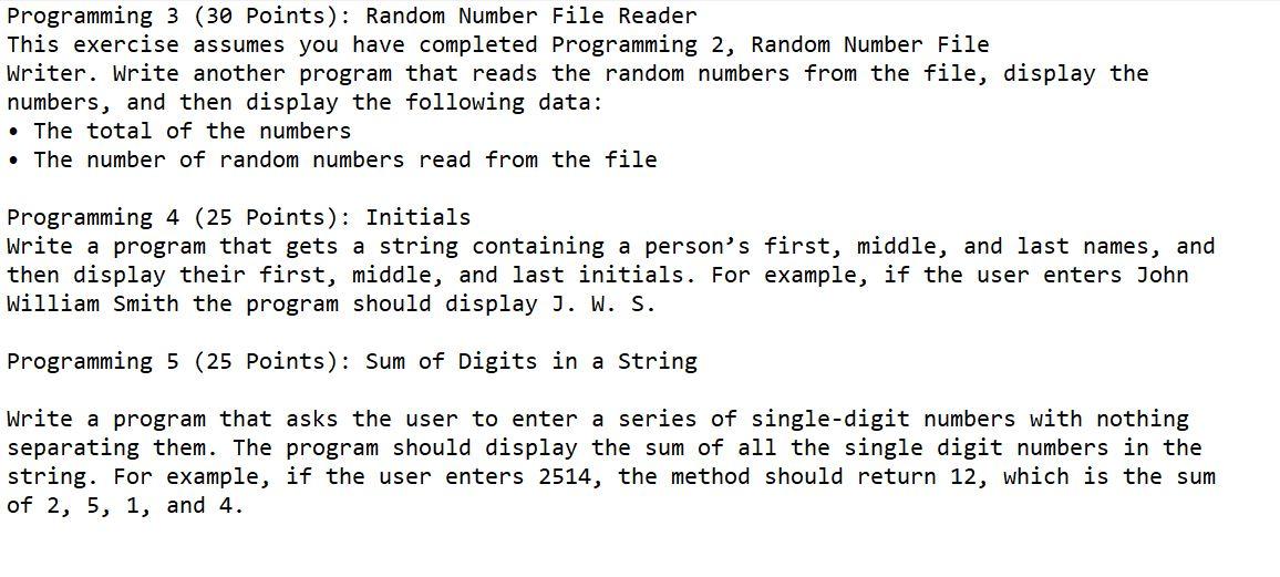 Solved Programming 3 (30 points): Random Number File Reader | Chegg.com