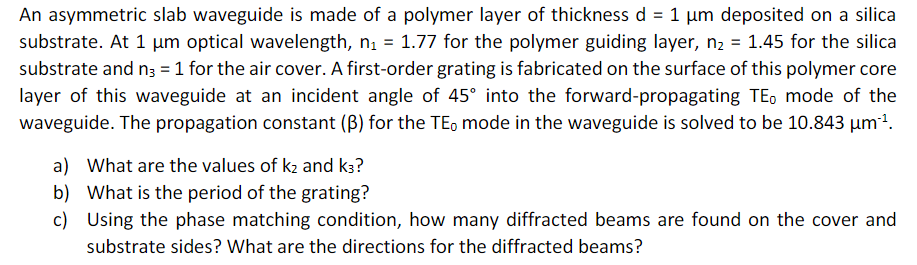 An asymmetric slab waveguide is made of a polymer | Chegg.com | Chegg.com