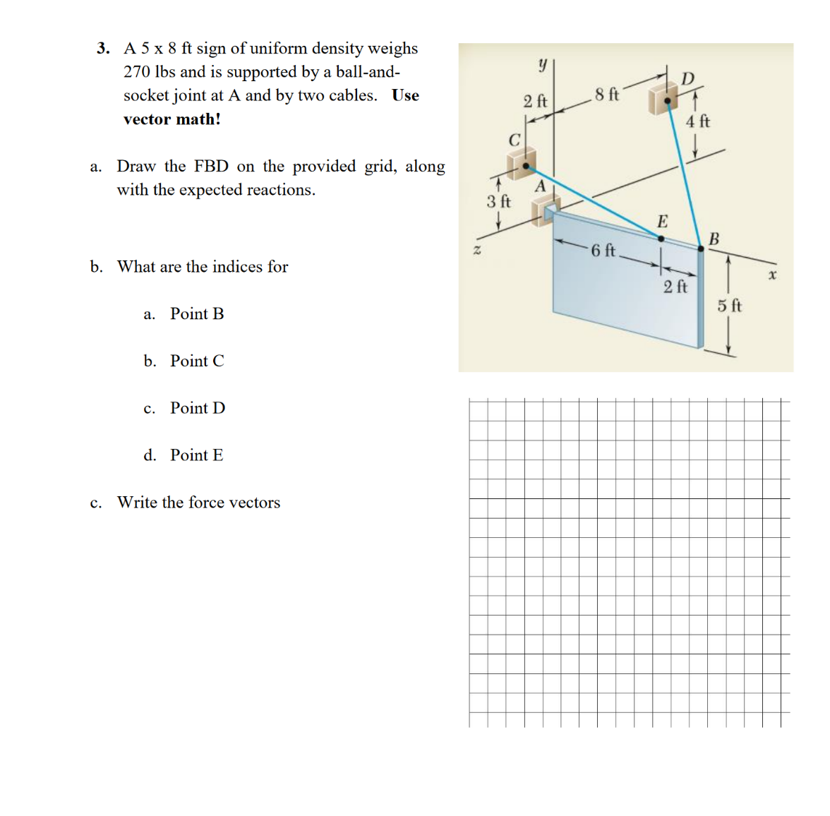 Solved 3. A 5×8ft sign of uniform density weighs 270lbs and | Chegg.com