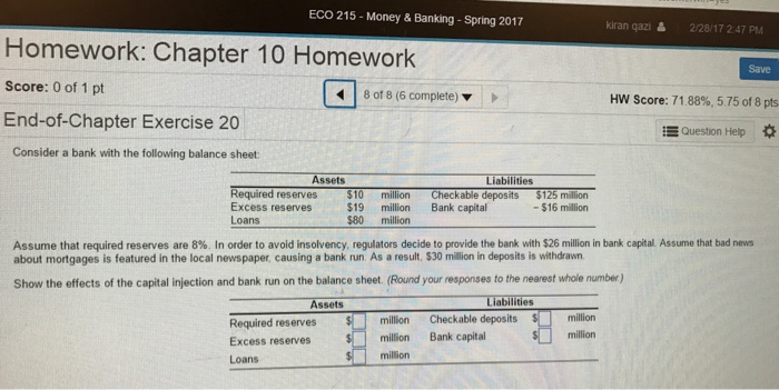 Money and banking homework