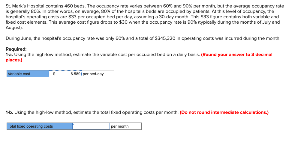 Solved St. Mark's Hospital contains 460 beds. The occupancy