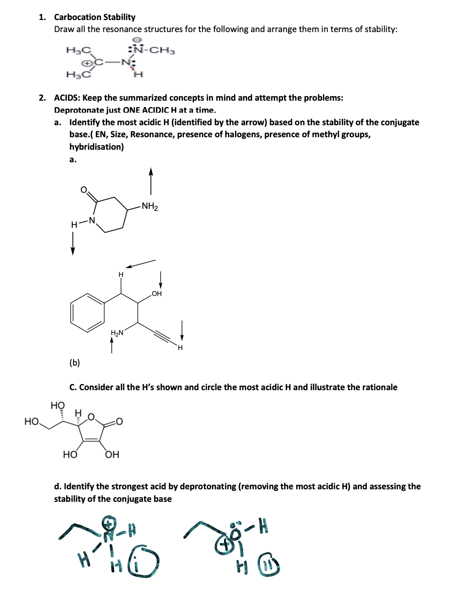 Solved 1. Carbocation Stability Draw all the resonance | Chegg.com