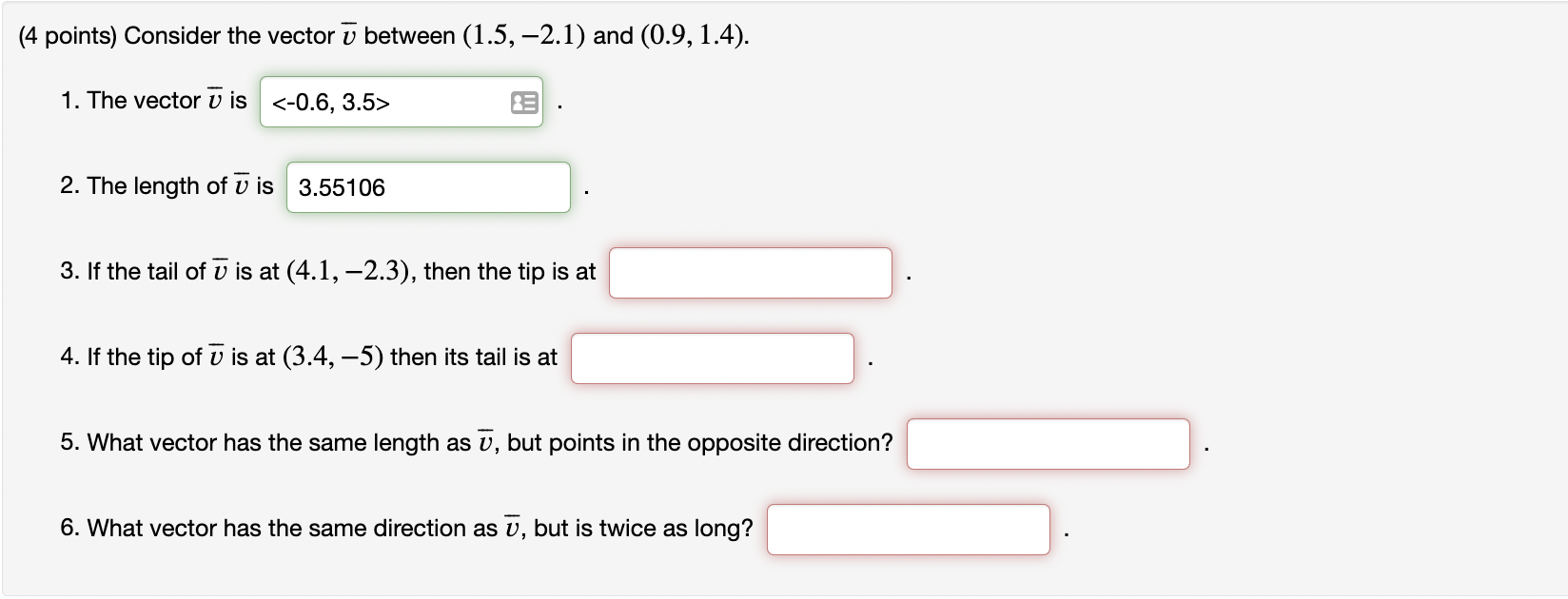 Solved (4 points) Consider the vector vˉ between (1.5,−2.1) | Chegg.com