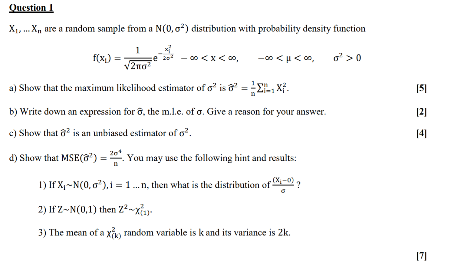 Solved Question 1 X1, ... Xn are a random sample from a | Chegg.com