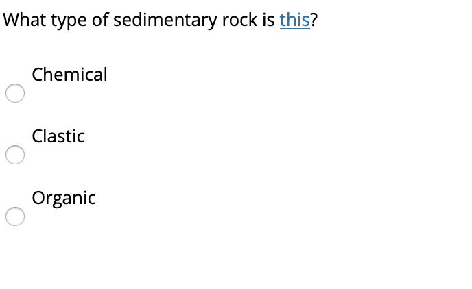 Solved What type of sedimentary rock is this? Chemical | Chegg.com