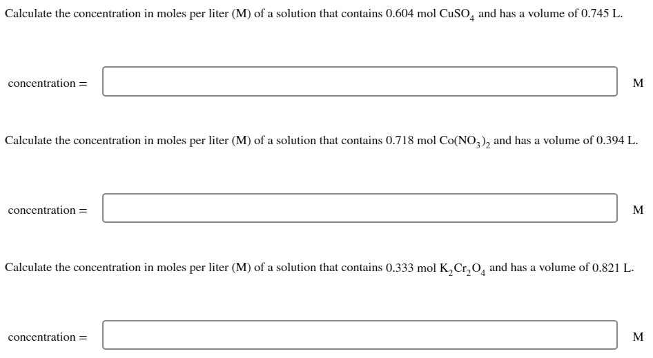 Solved Calculate the concentration in moles per liter (M) of | Chegg.com