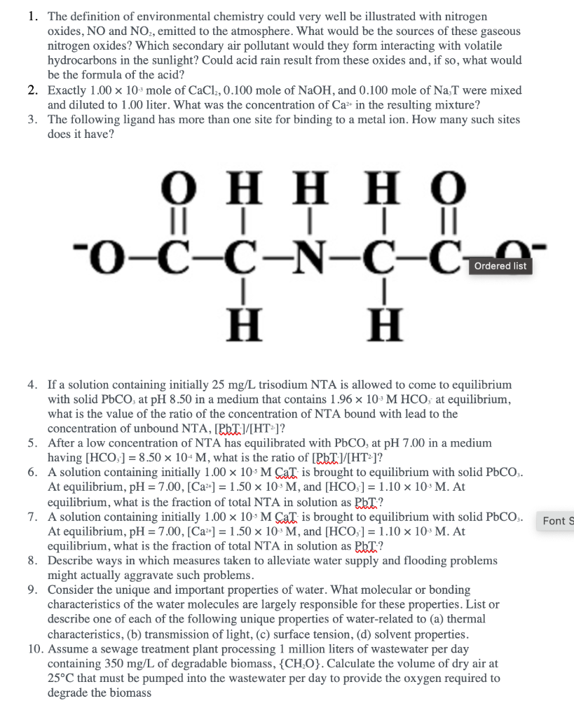 Solved 1. The definition of environmental chemistry could | Chegg.com, image size:819x1024