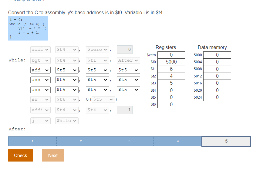 Solved Convert the C to assembly. y's base address is in | Chegg.com