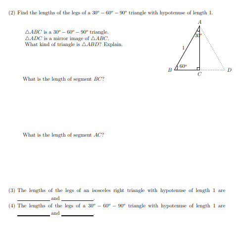 Solved (2) Find the lengths of the legs of a 30° -60° - 90° | Chegg.com