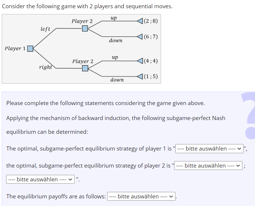 Solved Consider the following game with 2 players and | Chegg.com