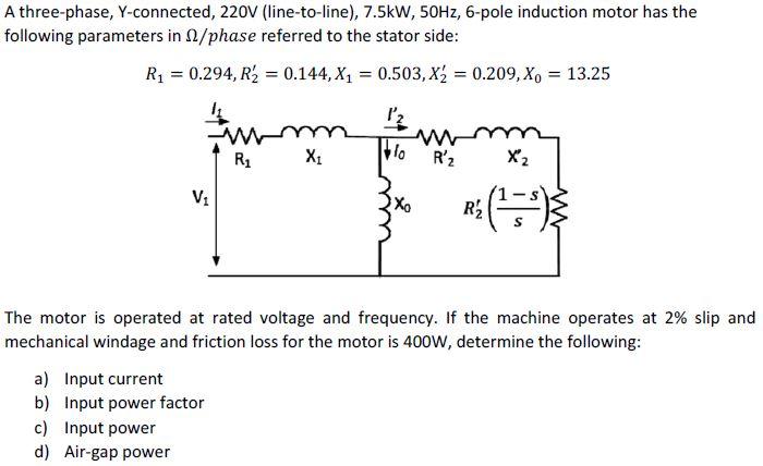 Solved A three-phase, Y-connected, 220V (line-to-line), | Chegg.com