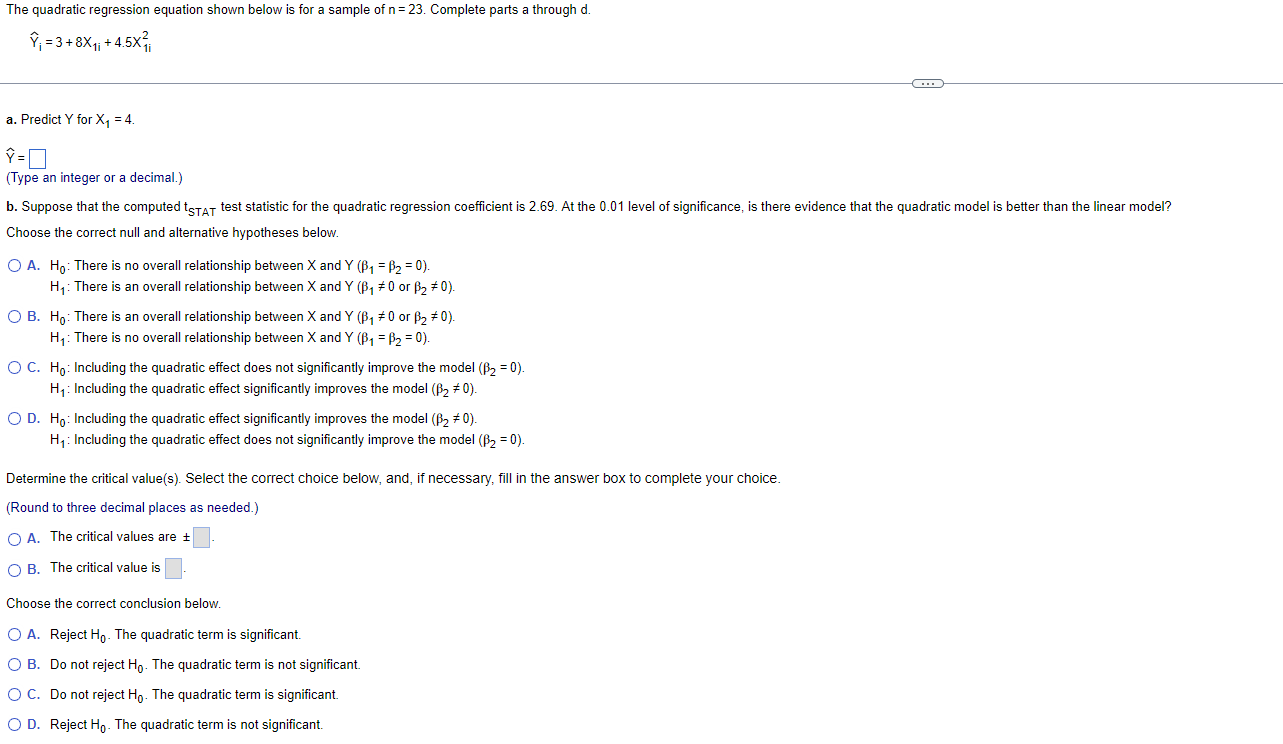 Solved The Quadratic Regression Equation Shown Below Is For