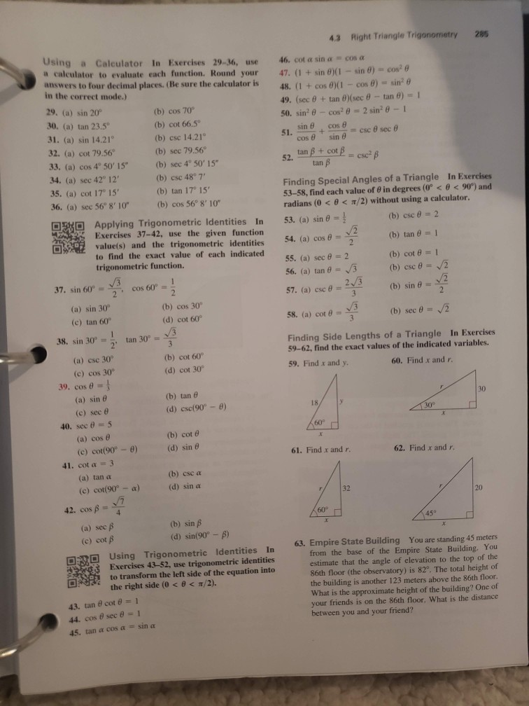 Solved 4.3 Right Triangle Trigonometry 285 Using a | Chegg.com