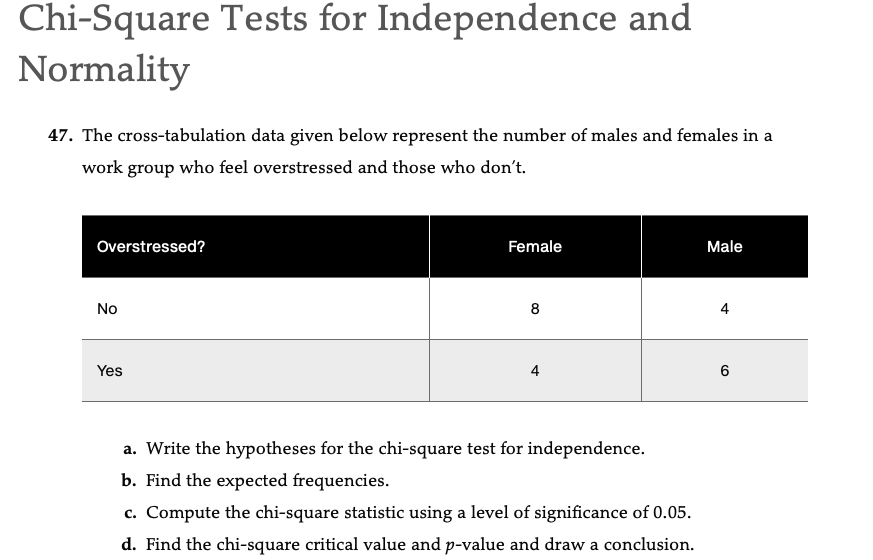 Solved Chi Square Tests For Independence And Normality 47