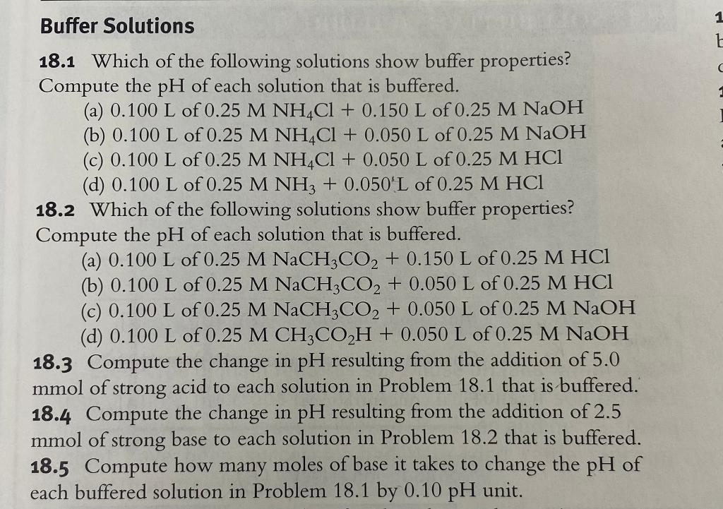 Buffer Solutions 18.1 Which of the following | Chegg.com