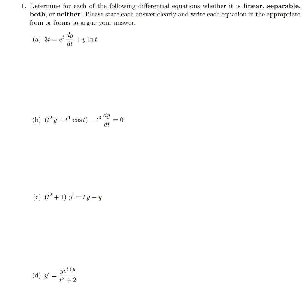 Solved 1. Determine For Each Of The Following Differential | Chegg.com