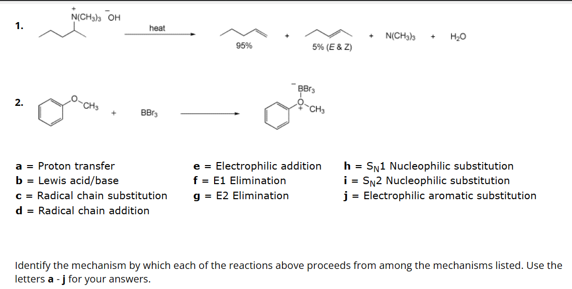 Solved 1. + +N(CH3)3+H2O 5%(E&Z) 2. +BBr3 a= Proton transfer | Chegg.com