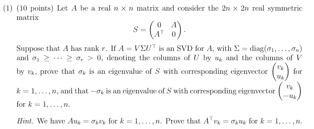 1 10 Points Let A Be A Real N X N Matrix And Chegg Com