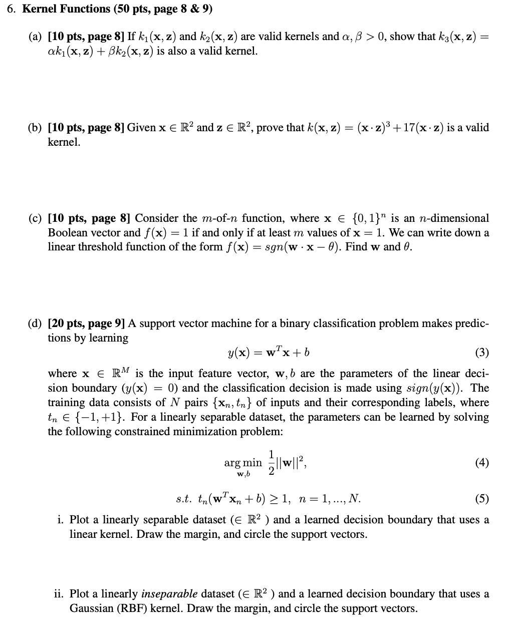 6 Kernel Functions 50 Pts Page 8 9 A 10 P Chegg Com