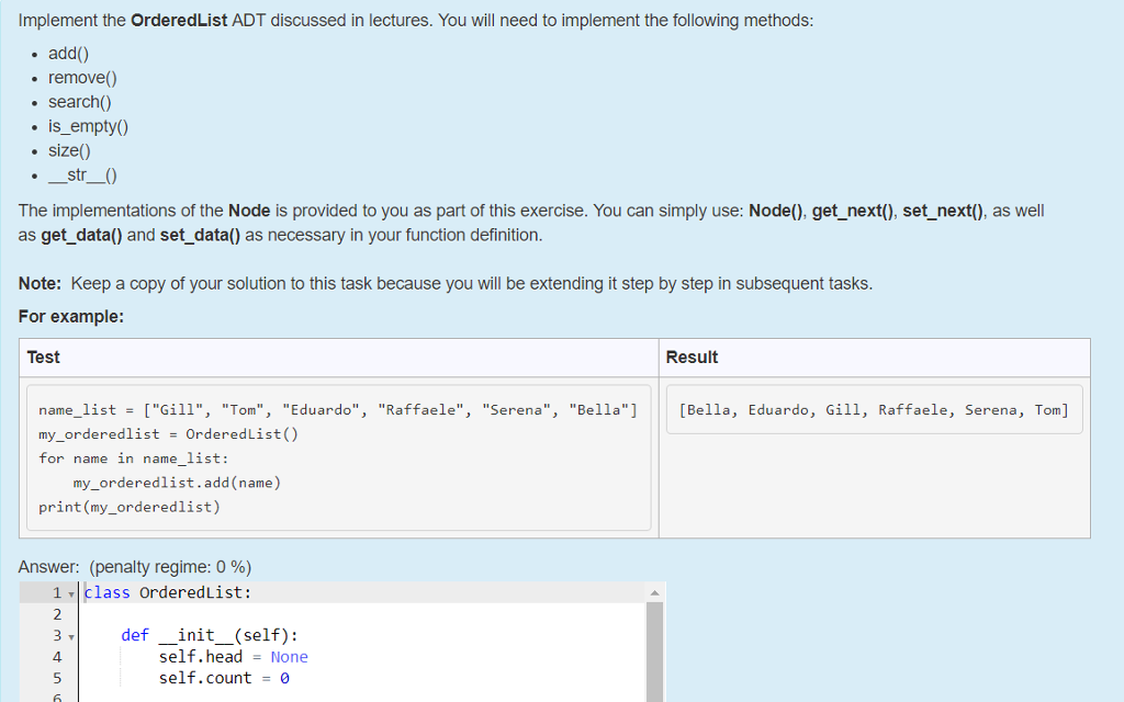 Solved Code in Python: Node implementations provided: | Chegg.com