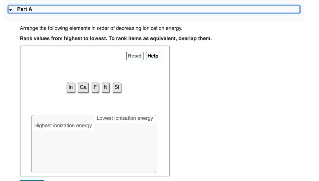 Solved Part A Arrange the following elements in order of | Chegg.com