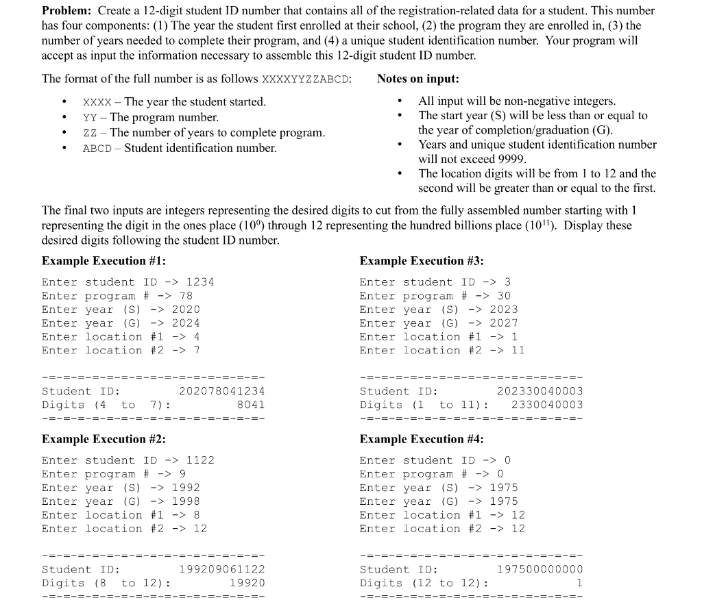 Solved C language Create a 12-digit student ID number that | Chegg.com